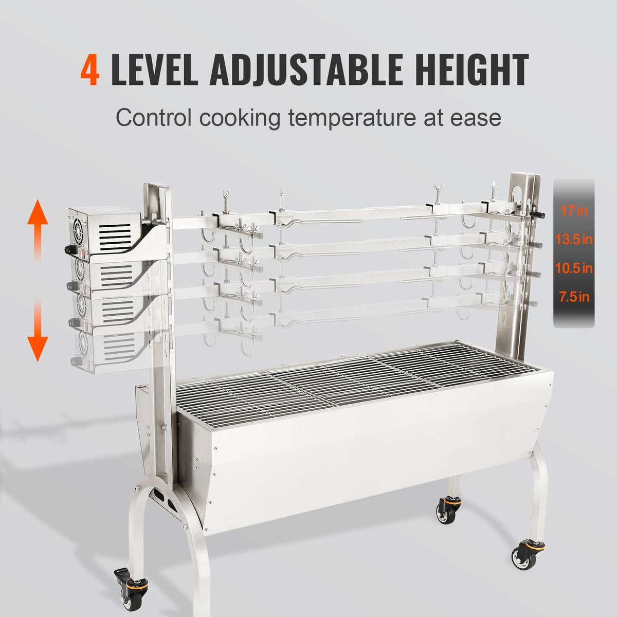 Stainless Steel Rotisserie Grill, BBQ Whole Pig Lamb Goat Charcoal Spit Grill, Electric 50W Motor BBQ Hog Rotisserie Roaster, 46 Inch 90 Lbs Capacity Lamb Rotisserie System for Camping Outdoor