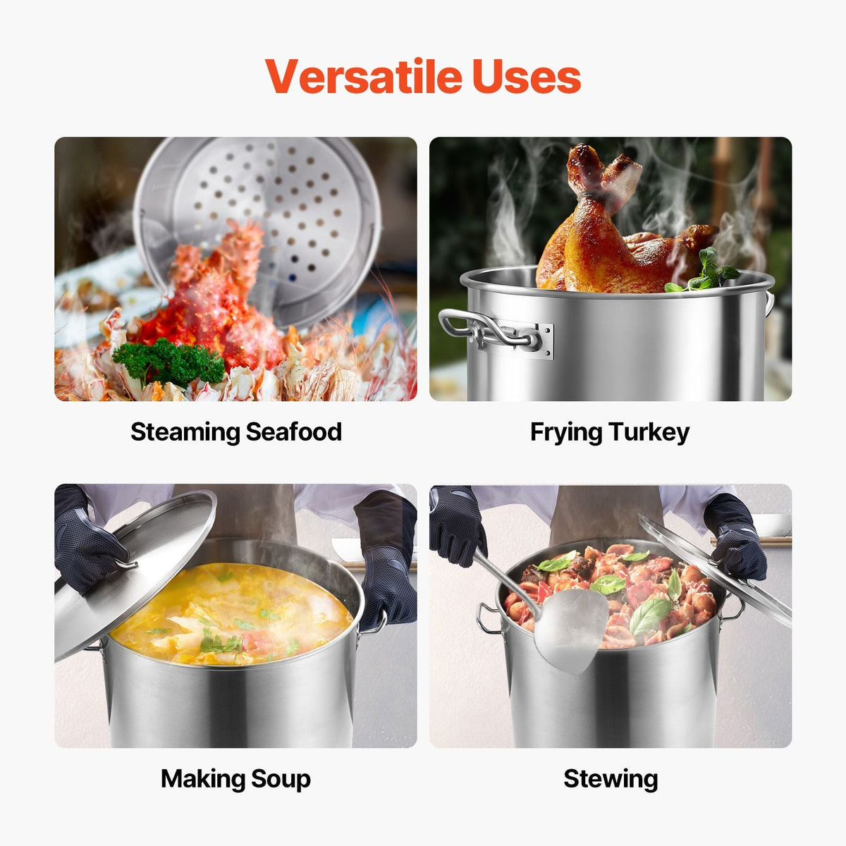 Stainless Steel Stockpot, 100 Quart Large Cooking Pots, Cookware Sauce Pot with Basket, Lid, and Handle, Heavy Duty Commercial Grade Stock Pot, Sanding Treatment, for Large Groups Events Silver