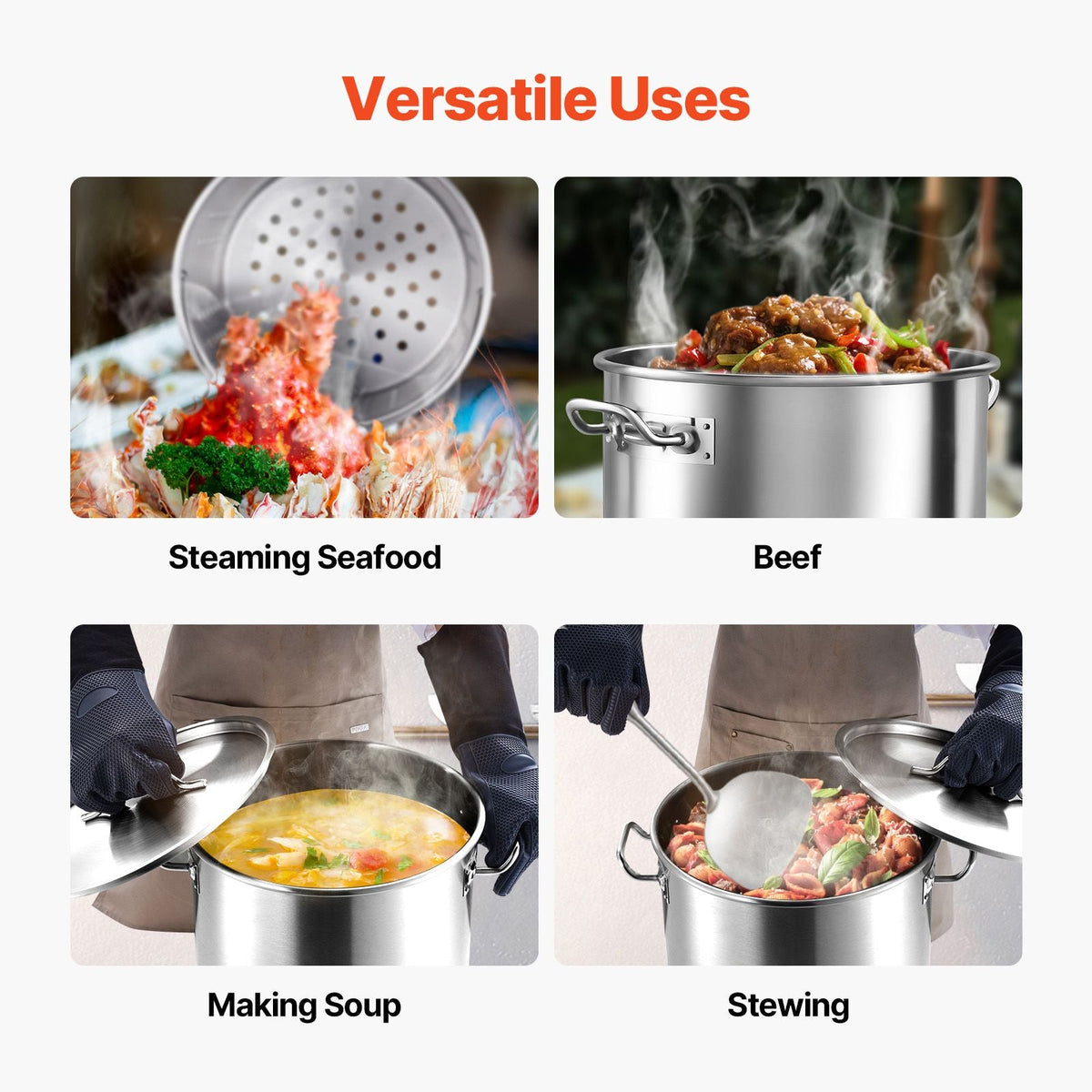 Stainless Steel Stockpot, 36 Quart Cooking Pots, Cookware Sauce Pot with Basket, Lid, and Handle, Heavy Duty Commercial Grade Stock Pot, Sanding Treatment, for Steaming Boiling or Frying Silver