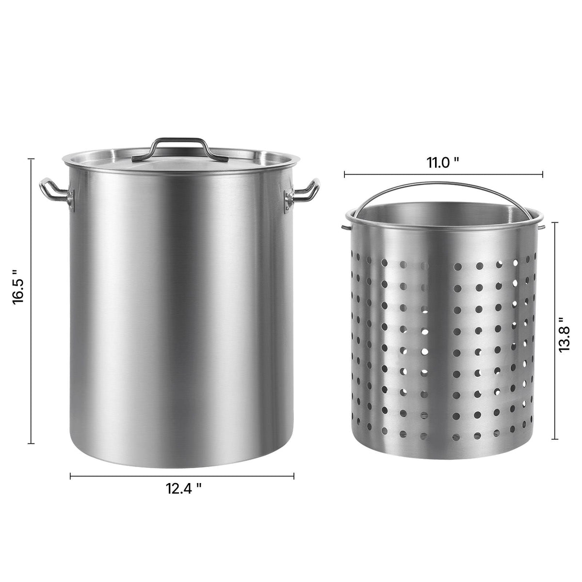 Stainless Steel Stockpot, 36 Quart Cooking Pots, Cookware Sauce Pot with Basket, Lid, and Handle, Heavy Duty Commercial Grade Stock Pot, Sanding Treatment, for Steaming Boiling or Frying Silver