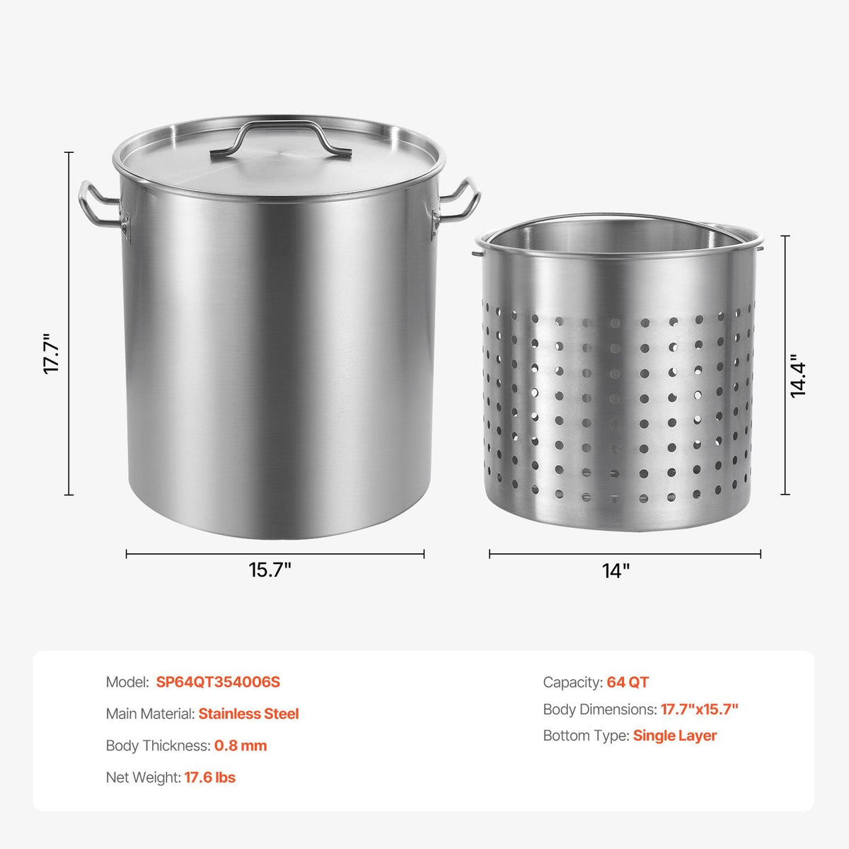 Stainless Steel Stockpot, 54L Large Cooking Pots, Cookware Sauce Pot with Basket, Lid, and Handle, Heavy Duty Commercial Grade Stock Pot, Sanding Treatment, for Large Groups Events Silver
