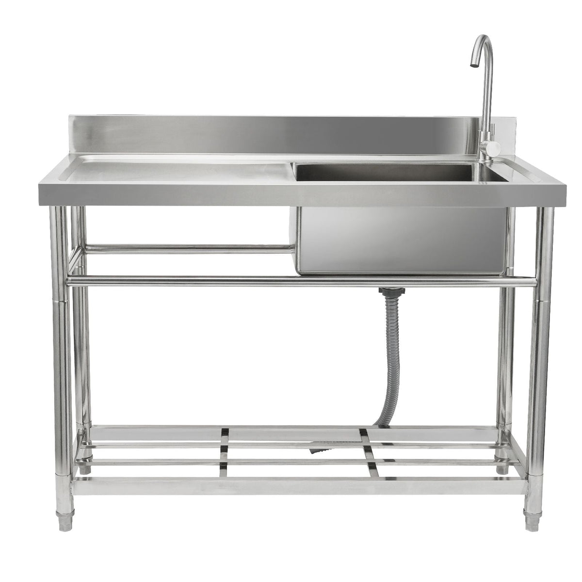 Stainless Steel Utility Sink, Free Standing Single Bowl Commercial Kitchen Sink Set w/Workbench, 39.4 x 19.1 x 37.4 in Commercial Single Bowl Sinks for Garage, Restaurant, Laundry