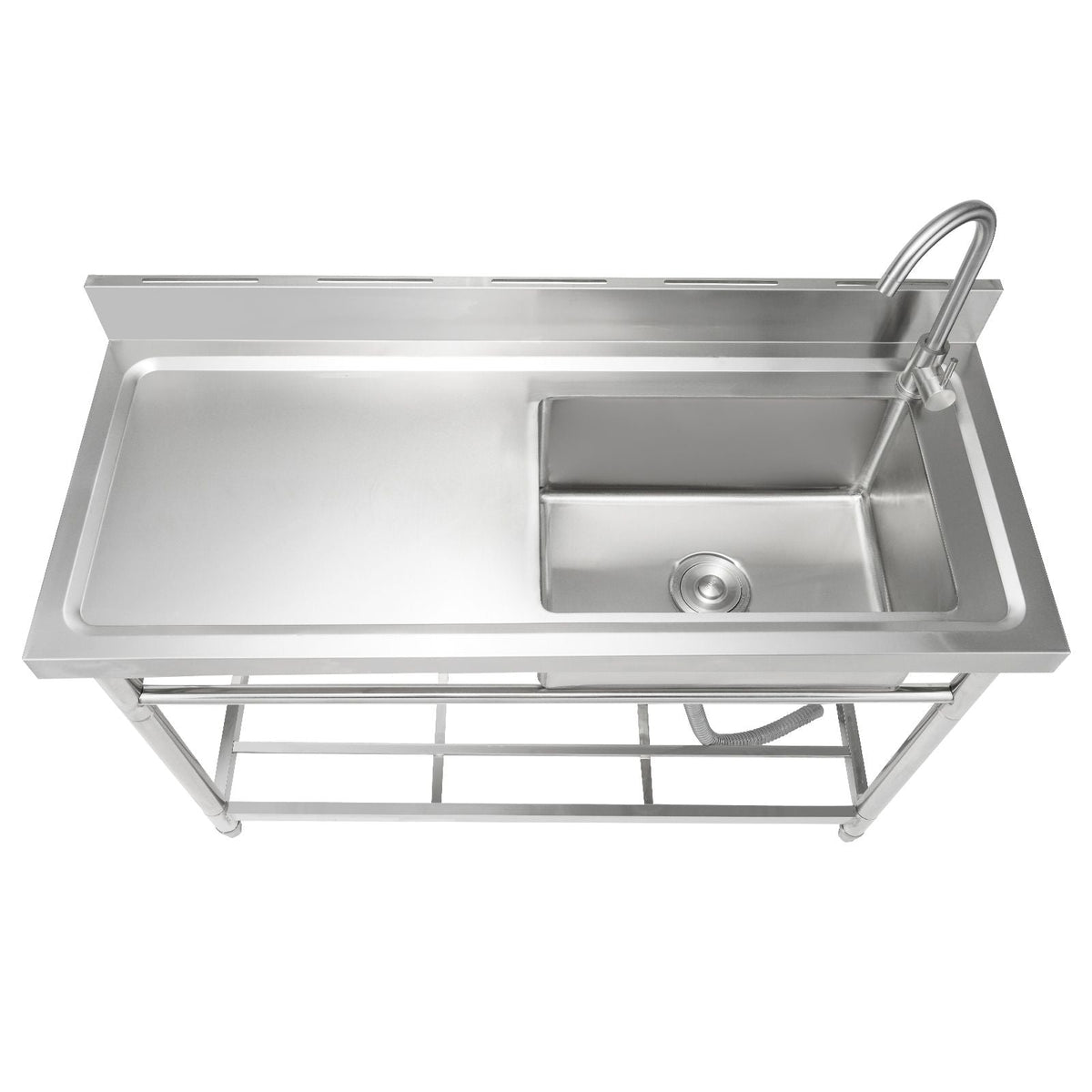 Stainless Steel Utility Sink, Free Standing Single Bowl Commercial Kitchen Sink Set w/Workbench, 39.4 x 19.1 x 37.4 in Commercial Single Bowl Sinks for Garage, Restaurant, Laundry