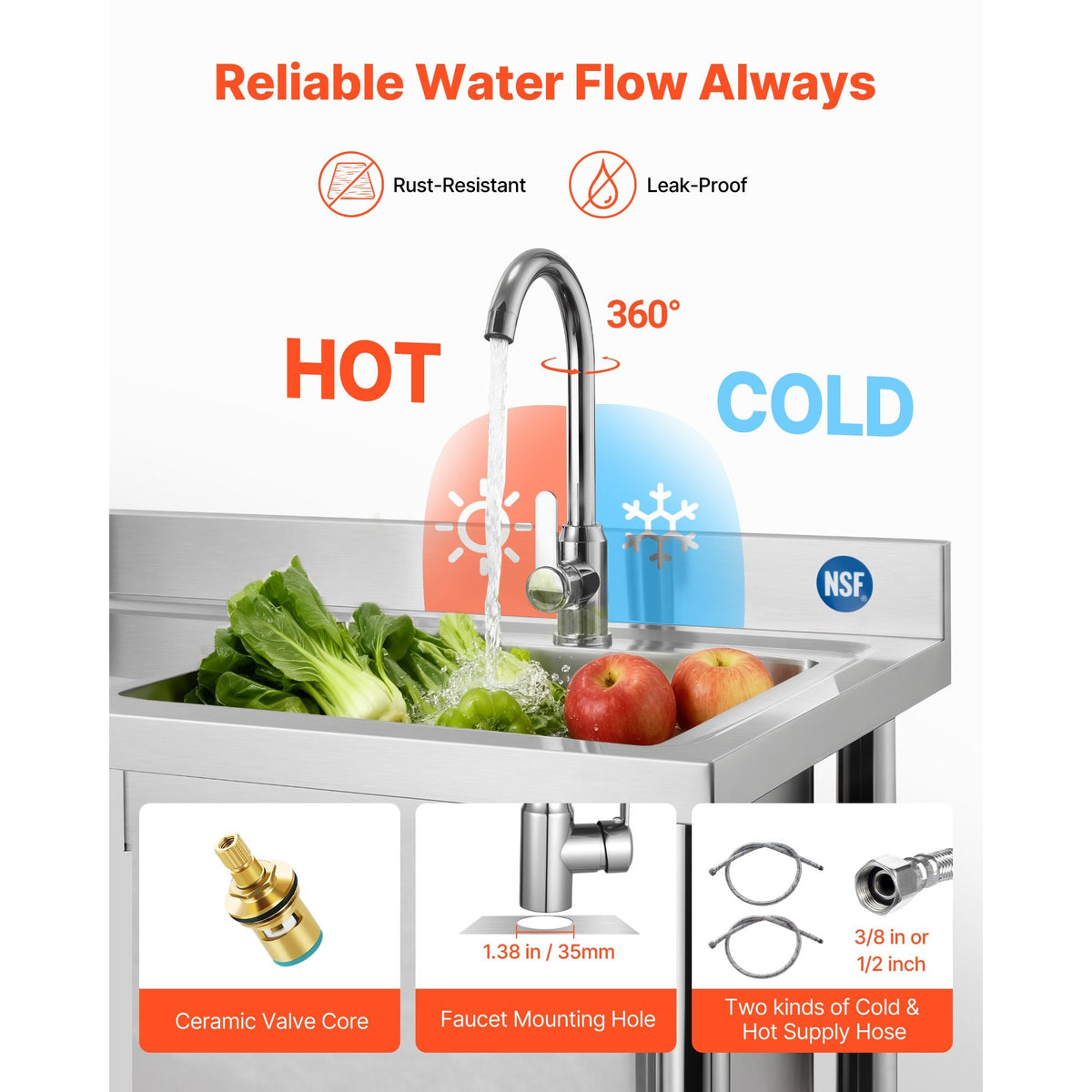 Stainless Steel Utility Sink, Rolling Single Bowl Commercial Kitchen Sink with Drawer, Faucet and Hot & Cold Water Pipe, Utility Basin for Garage, Restaurant, Laundry, 47.2 x 19.7 x 37 in