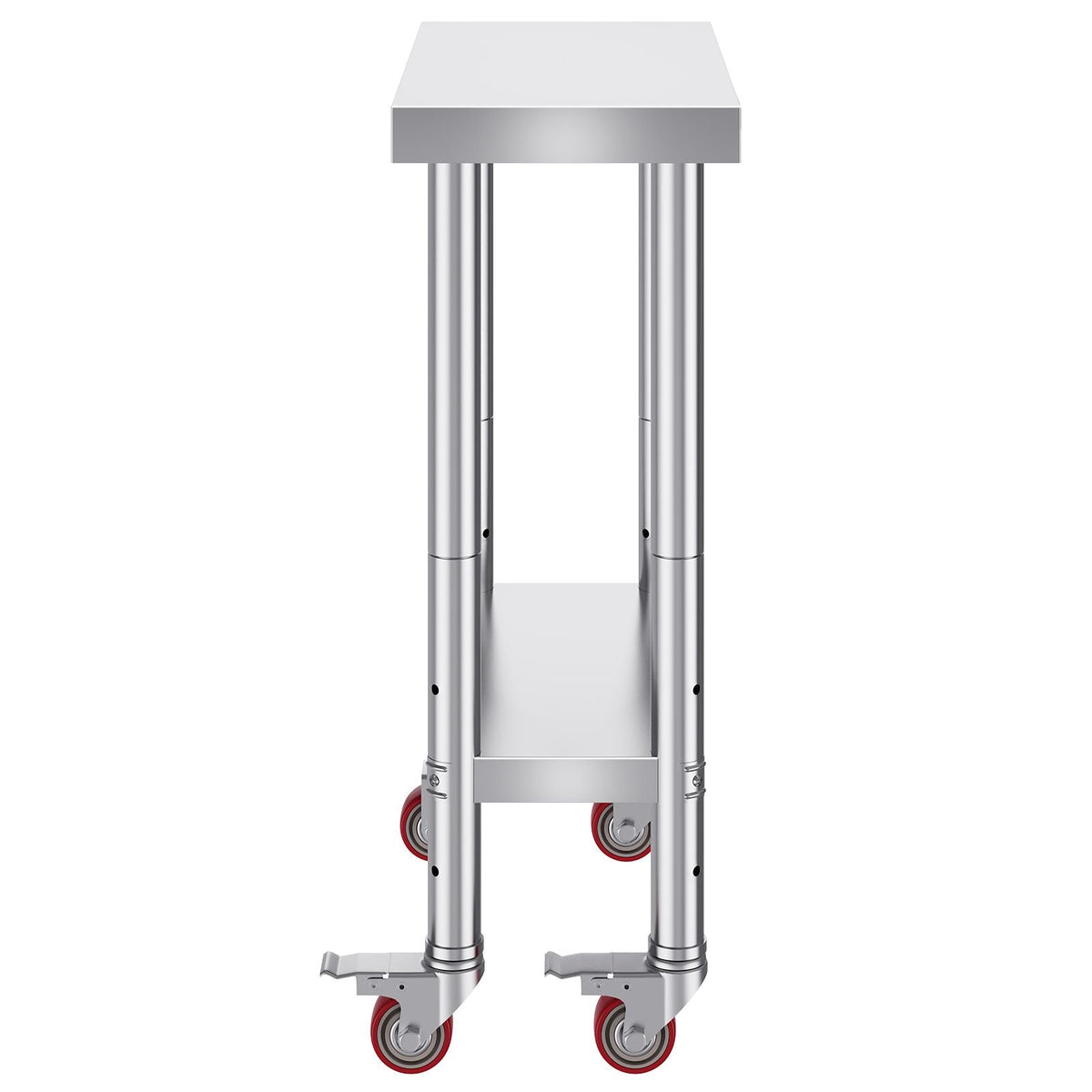 Stainless Steel Work Table 12 x 24 x 34 Inch, 700 LBS Load Capacity with 4 Wheels, 3 Adjustable Height Levels, Heavy Duty Food Prep Worktable for Commercial Kitchen Restaurant, Silver