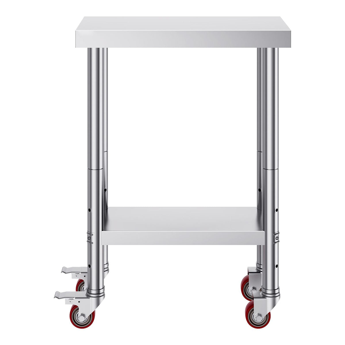 Stainless Steel Work Table 12 x 24 x 34 Inch, 700 LBS Load Capacity with 4 Wheels, 3 Adjustable Height Levels, Heavy Duty Food Prep Worktable for Commercial Kitchen Restaurant, Silver