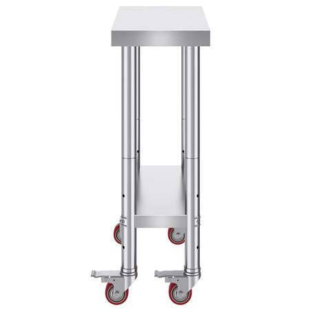 Stainless Steel Work Table 12 x 24 x 34 Inch, 700 LBS Load Capacity with 4 Wheels, 3 Adjustable Height Levels, Heavy Duty Food Prep Worktable for Commercial Kitchen Restaurant, Silver