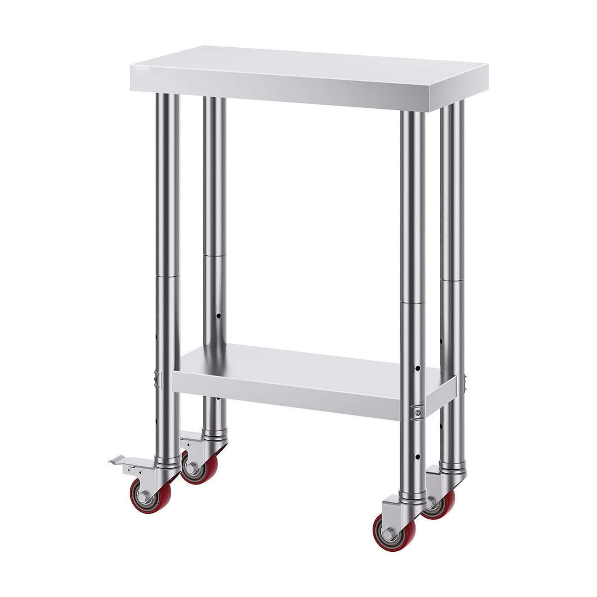 Stainless Steel Work Table 12 x 24 x 34 Inch, 700 LBS Load Capacity with 4 Wheels, 3 Adjustable Height Levels, Heavy Duty Food Prep Worktable for Commercial Kitchen Restaurant, Silver