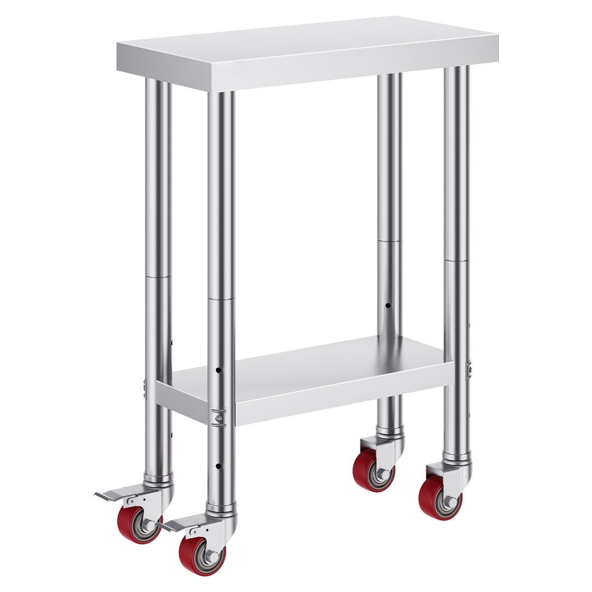 Stainless Steel Work Table 12 x 24 x 34 Inch, 700 LBS Load Capacity with 4 Wheels, 3 Adjustable Height Levels, Heavy Duty Food Prep Worktable for Commercial Kitchen Restaurant, Silver