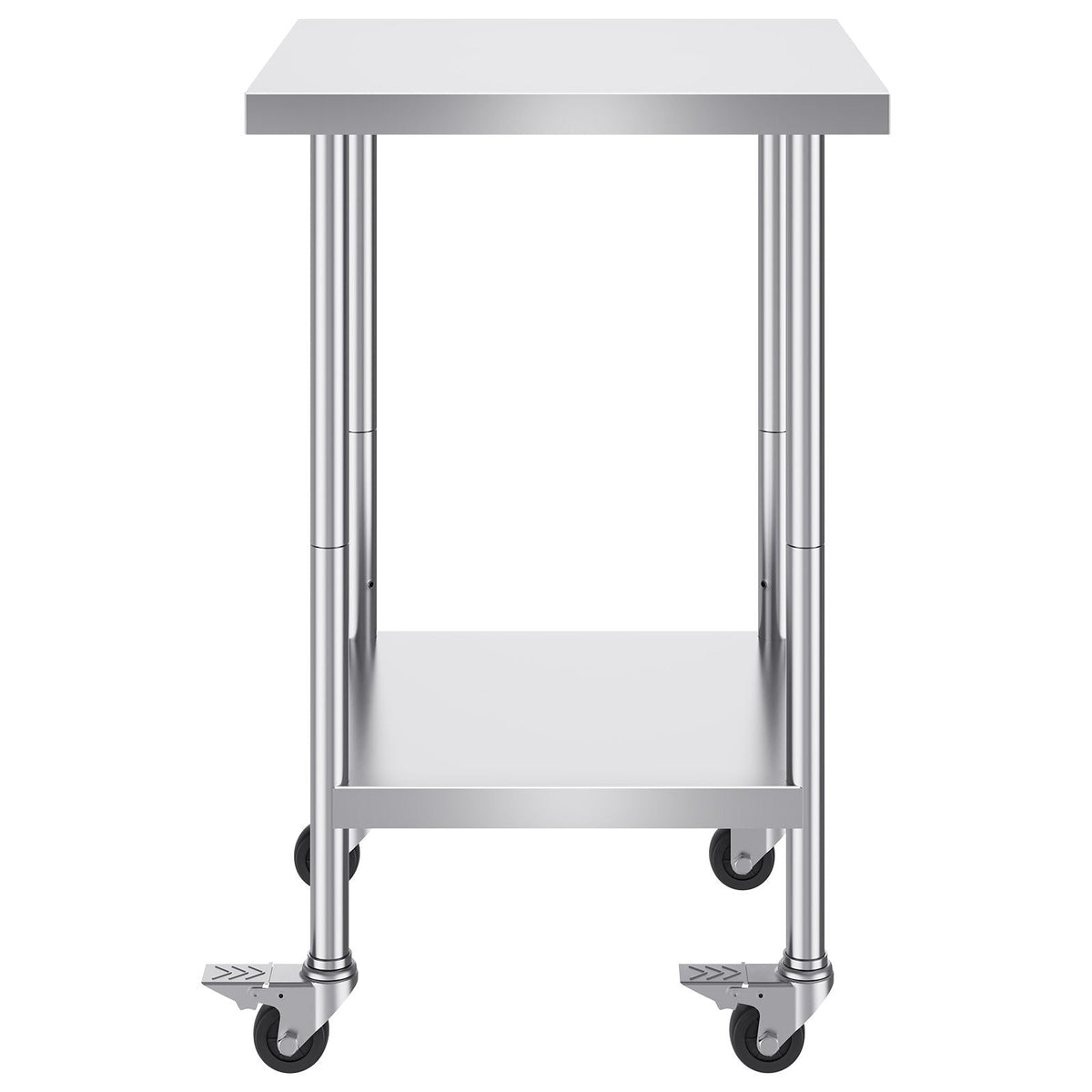 Stainless Steel Work Table 24 x 24 x 38 Inch, 700 LBS Load Capacity with 4 Wheels, 3 Adjustable Height Levels, Heavy Duty Food Prep Worktable for Commercial Kitchen Restaurant, Silver