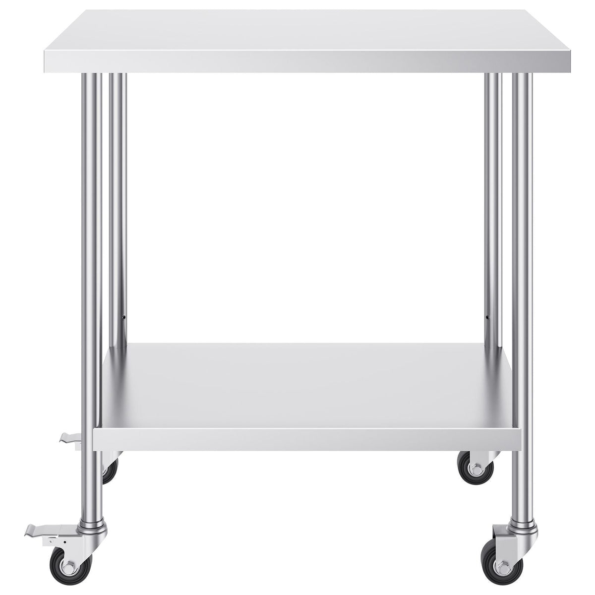 Stainless Steel Work Table 24 x 36 x 38 Inch, with 4 Wheels, 3 Adjustable Height Levels, Heavy Duty Food Prep Worktable for Commercial Kitchen Restaurant, Silver