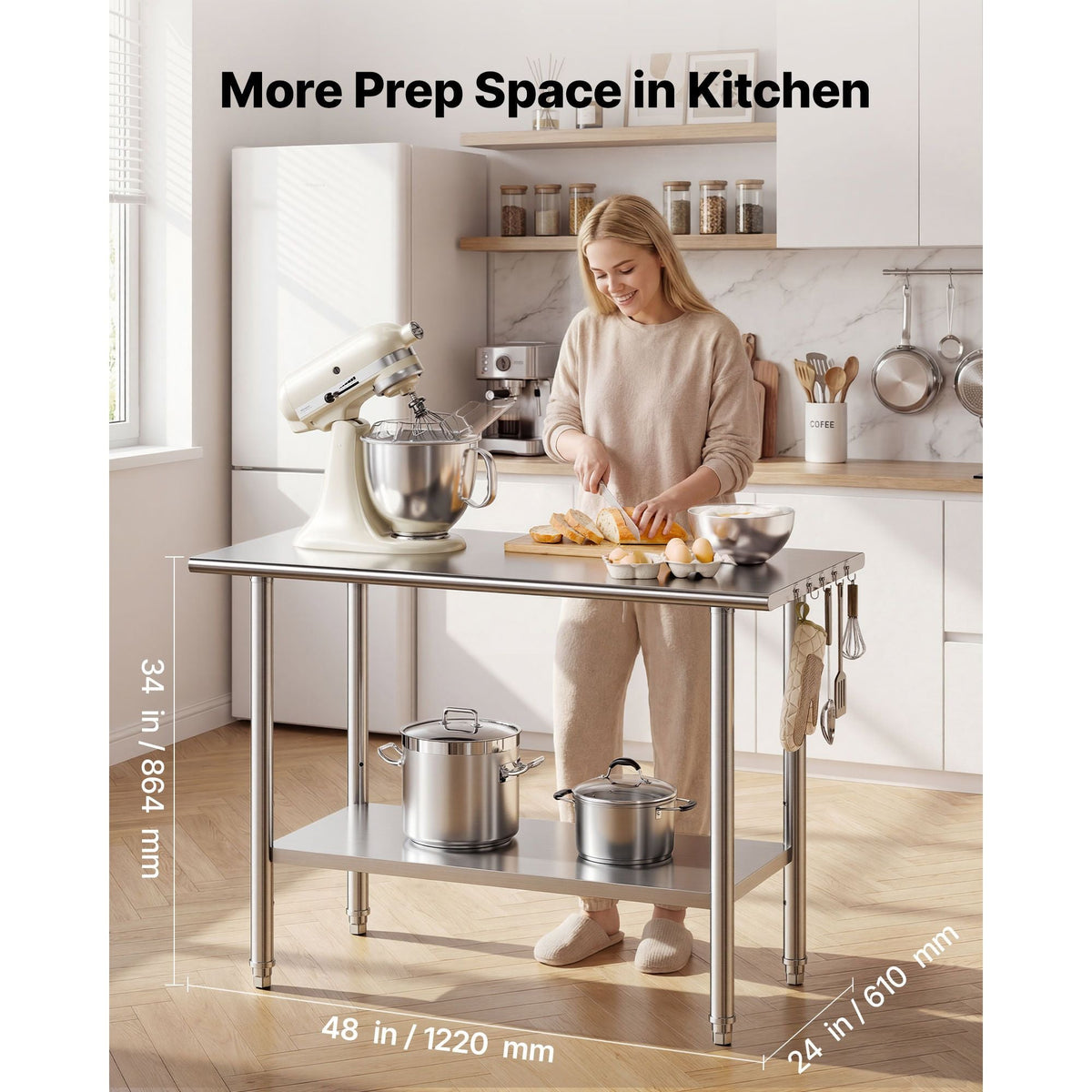 Stainless Steel Work Table, 24x48 Inch Food Prep Table, Commercial Kitchen Workstation with Adjustable Undershelf, Metal Heavy Duty Utility Worktable, for Restaurant Home Hotel Garage Outdoor