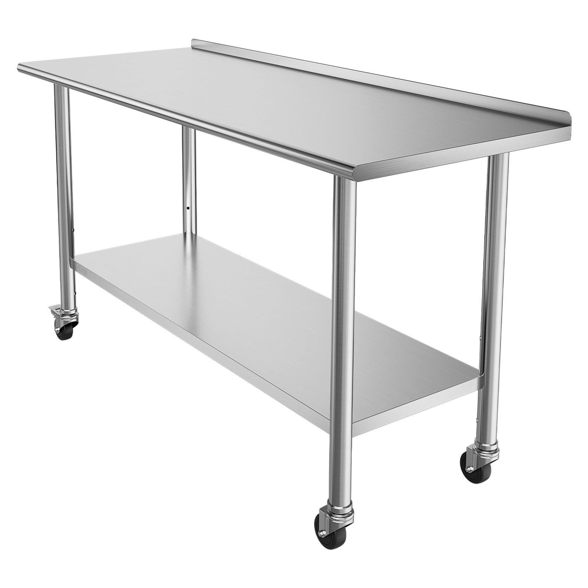 Stainless Steel Work Table, 24x60 inch Food Prep Table with Wheels and Backsplash, Commercial Kitchen Workstation with Adjustable Undershelf, Metal Utility Worktable, for Restaurant Home Outdoor