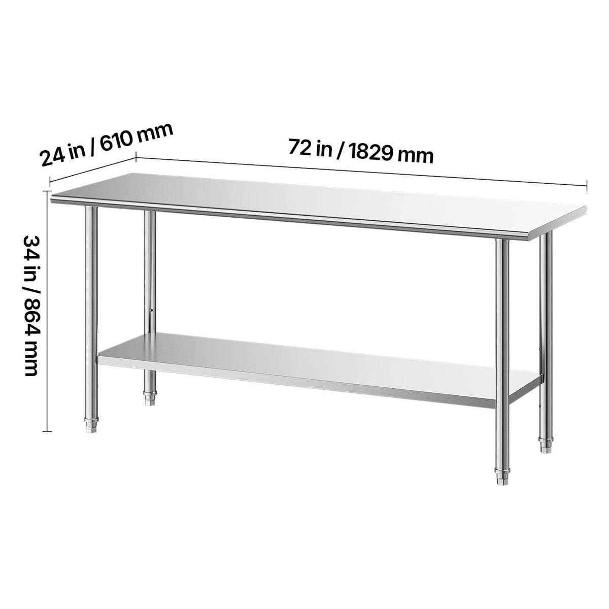Stainless Steel Work Table, 24x72 Inch Food Prep Table, Commercial Kitchen Workstation with Adjustable Undershelf, Metal Heavy Duty Utility Worktable, for Restaurant Home Hotel Garage Outdoor