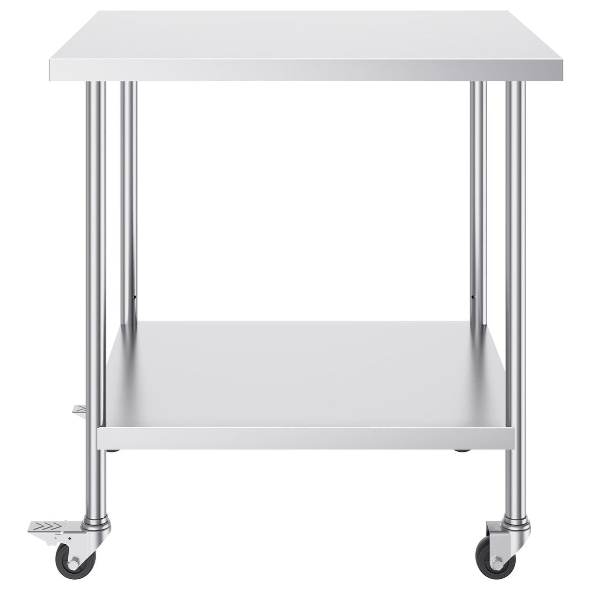 Stainless Steel Work Table 30 x 36 x 38 Inch, with 4 Wheels, 3 Adjustable Height Levels, Heavy Duty Food Prep Worktable for Commercial Kitchen Restaurant, Silver