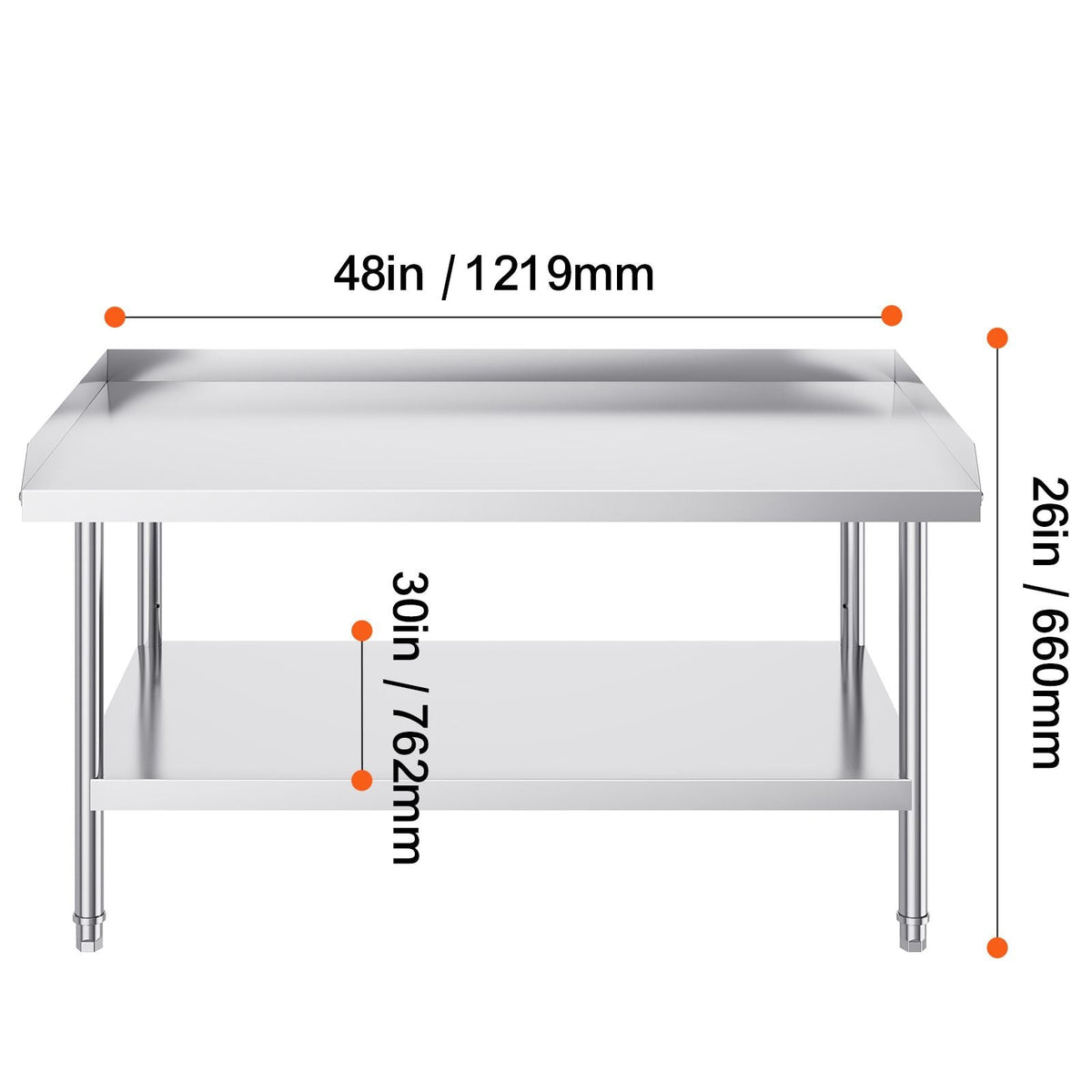 Stainless Steel Work Table, 30 x 48 x 26 Inch Commercial Food Prep Worktable, 3-Sided Backsplash Heavy Duty Prep Worktable, Metal Work Table with Adjustable Height for Restaurant Home Hotel