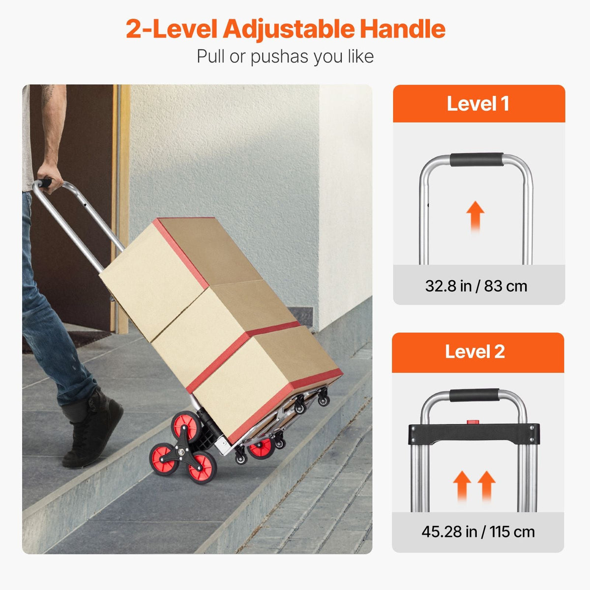 Stair Climbing Cart, 260 lbs Capacity Stair Climber Hand Truck and Dolly, Heavy-Duty Folding Trolley Cart with Telescoping Handle, 10 Wheels & 2 Elastic Ropes for Home Shopping Moving Warehouse