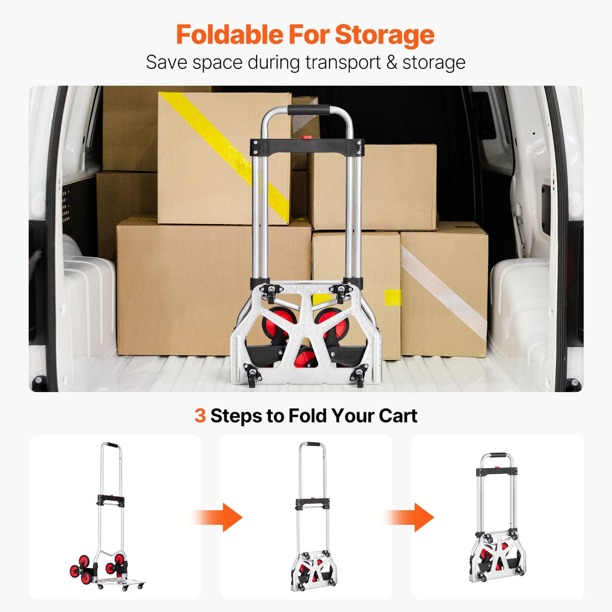 Stair Climbing Cart, 260 lbs Capacity Stair Climber Hand Truck and Dolly, Heavy-Duty Folding Trolley Cart with Telescoping Handle, 10 Wheels & 2 Elastic Ropes for Home Shopping Moving Warehouse