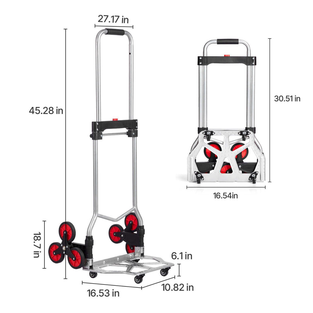 Stair Climbing Cart, 260 lbs Capacity Stair Climber Hand Truck and Dolly, Heavy-Duty Folding Trolley Cart with Telescoping Handle, 10 Wheels & 2 Elastic Ropes for Home Shopping Moving Warehouse