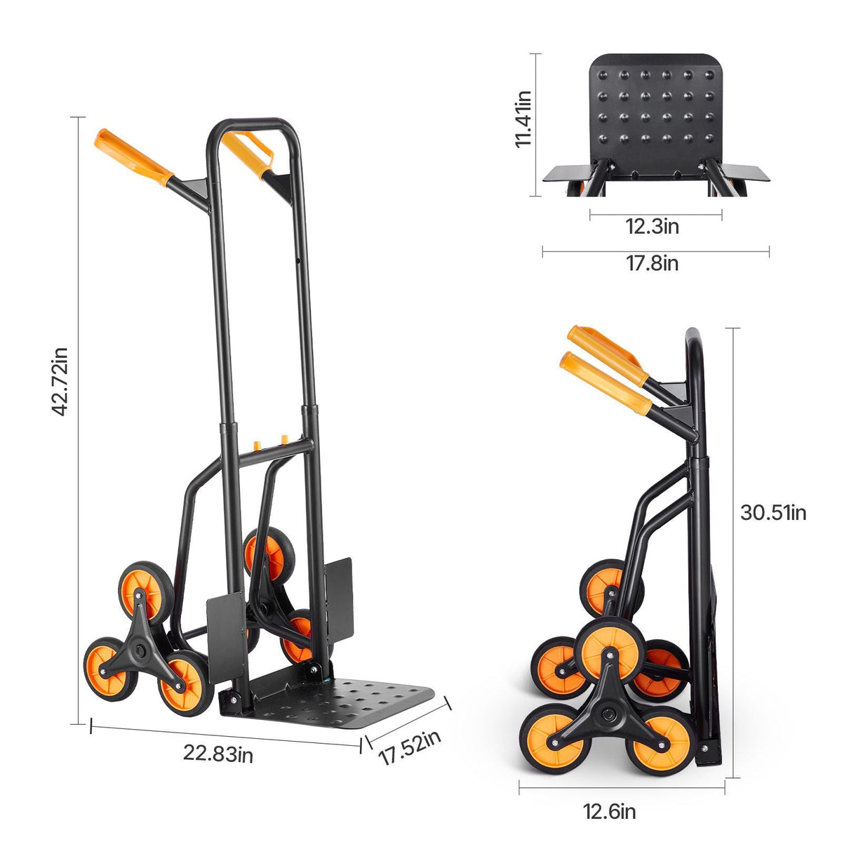 Stair Climbing Cart, 440 lbs Capacity Stair Climber Hand Truck and Dolly, Heavy-Duty Folding Trolley Cart with Dual Handle, 6 Wheels & 2 Elastic Ropes for Home Office Shopping Moving Warehouse
