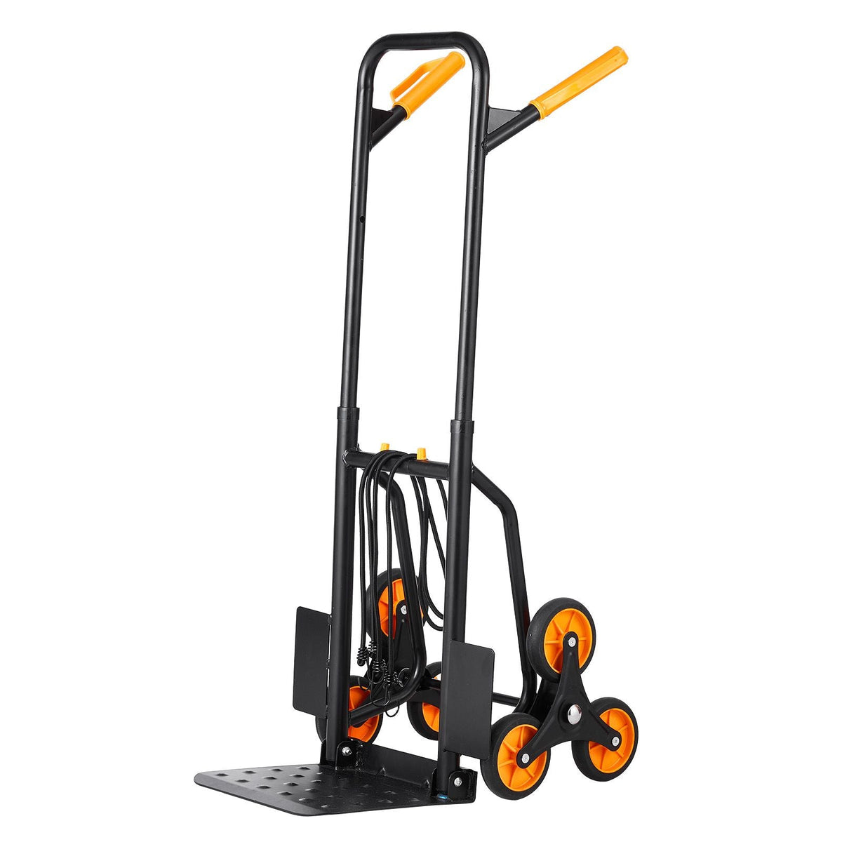 Stair Climbing Cart, 440 lbs Capacity Stair Climber Hand Truck and Dolly, Heavy-Duty Folding Trolley Cart with Dual Handle, 6 Wheels & 2 Elastic Ropes for Home Office Shopping Moving Warehouse