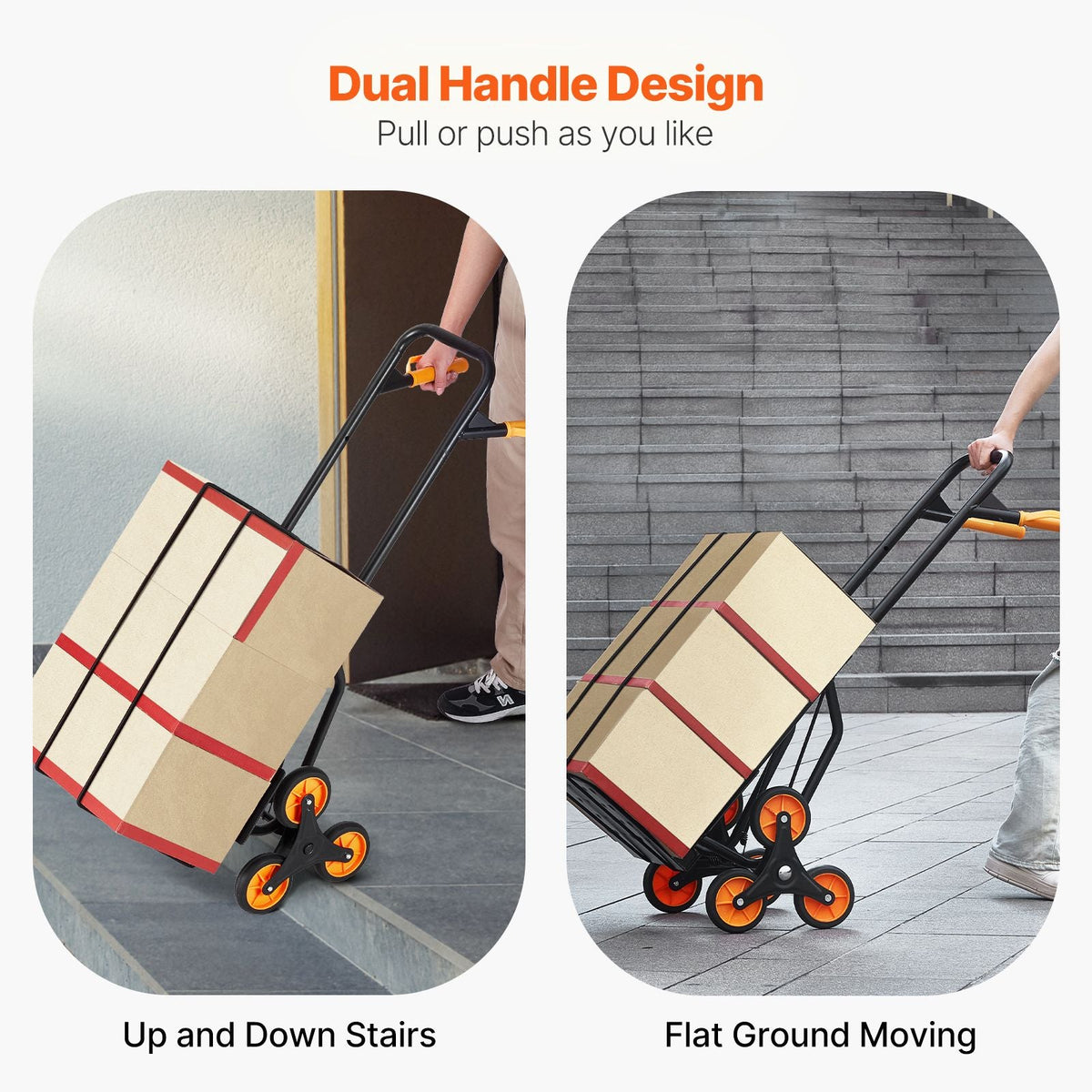 Stair Climbing Cart, 440 lbs Capacity Stair Climber Hand Truck and Dolly, Heavy-Duty Folding Trolley Cart with Dual Handle, 6 Wheels & 2 Elastic Ropes for Home Office Shopping Moving Warehouse