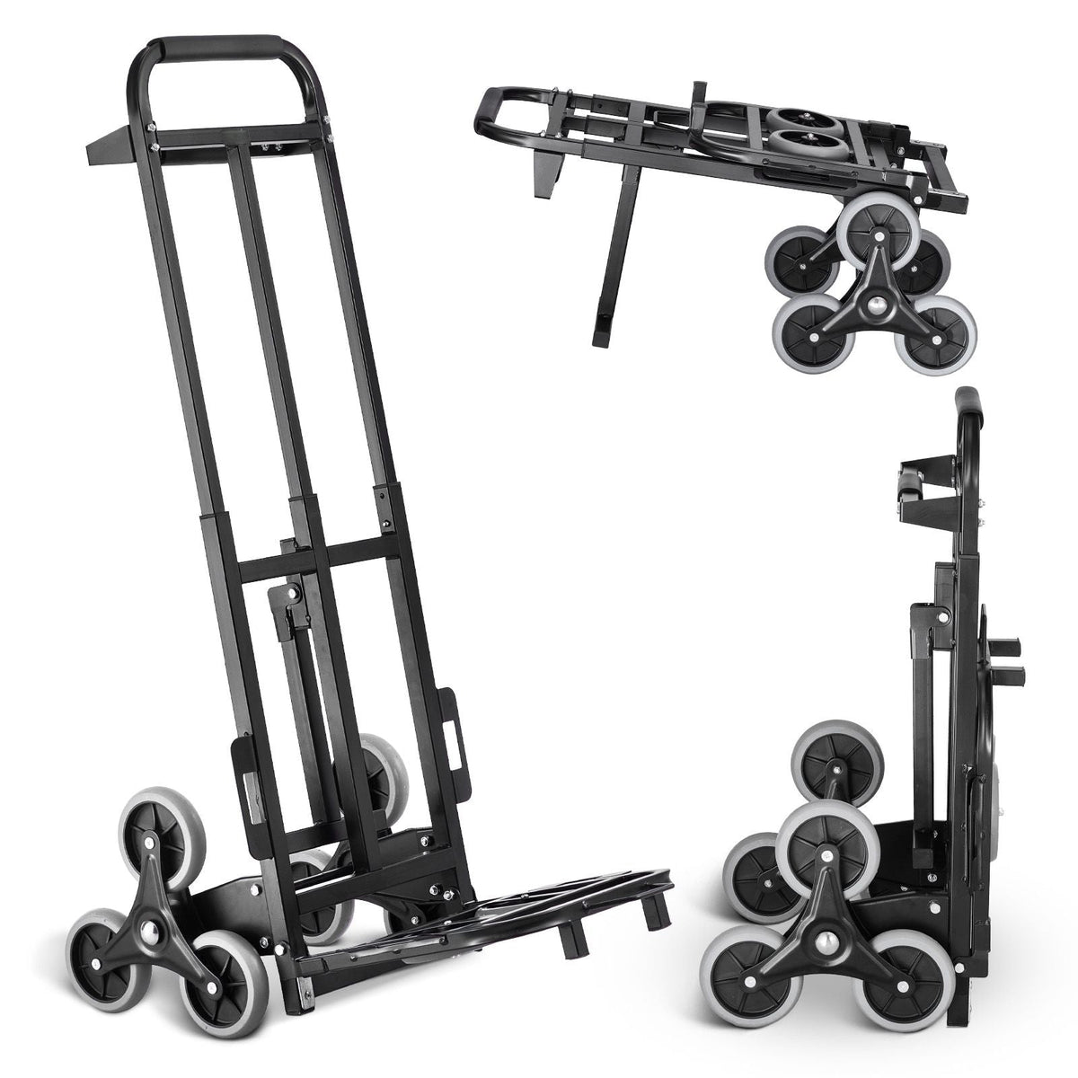 Stair Climbing Cart, 460 lbs Capacity Stair Climber Hand Truck and Dolly, Heavy-Duty Folding Trolley Cart with Dual Handle, 6 Wheels & 2 Elastic Ropes for Home Office Shopping Moving Warehouse