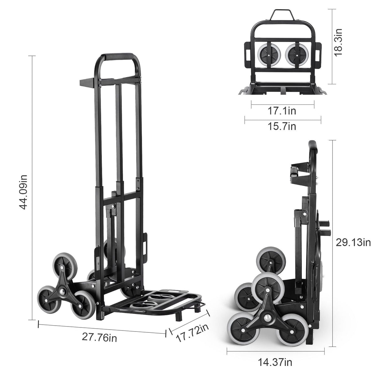 Stair Climbing Cart, 460 lbs Capacity Stair Climber Hand Truck and Dolly, Heavy-Duty Folding Trolley Cart with Dual Handle, 6 Wheels & 2 Elastic Ropes for Home Office Shopping Moving Warehouse