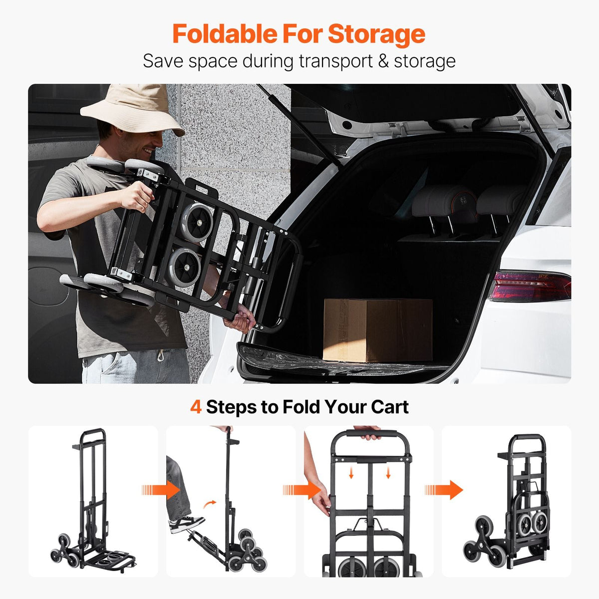 Stair Climbing Cart, 460 lbs Capacity Stair Climber Hand Truck and Dolly, Heavy-Duty Folding Trolley Cart with Dual Handle, 6 Wheels & 2 Elastic Ropes for Home Office Shopping Moving Warehouse