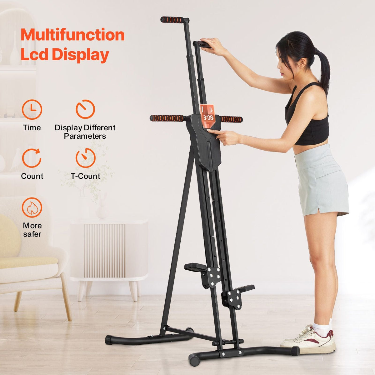 Stair Stepper, Step Range Exercise Machine, Vertical Climber for Home Gym Exercise, Compact Folding Cardio Climber, Full-Body Workout Climber with Height Adjustable Handlebar, Non-Slip Pedal