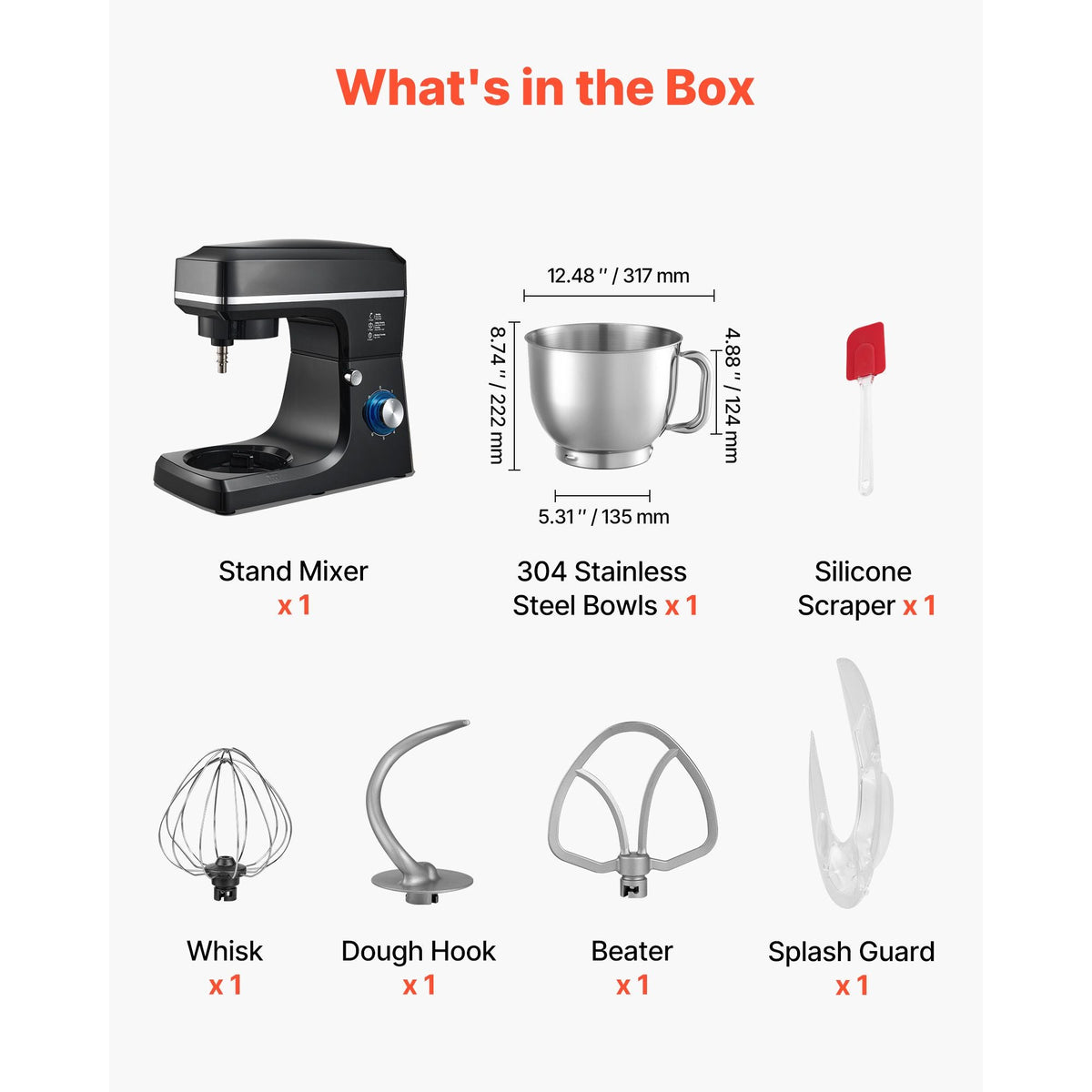 Stand Mixer, 8.3QT Dough Mixer, 660W 6+P Speeds Tilt-head Food Mixer with Stainless Steel Bowl, Dough Hook, Wire Whip, Flat Beater, Scraper, Household Stand Mixer for Baking & Mixing, Black