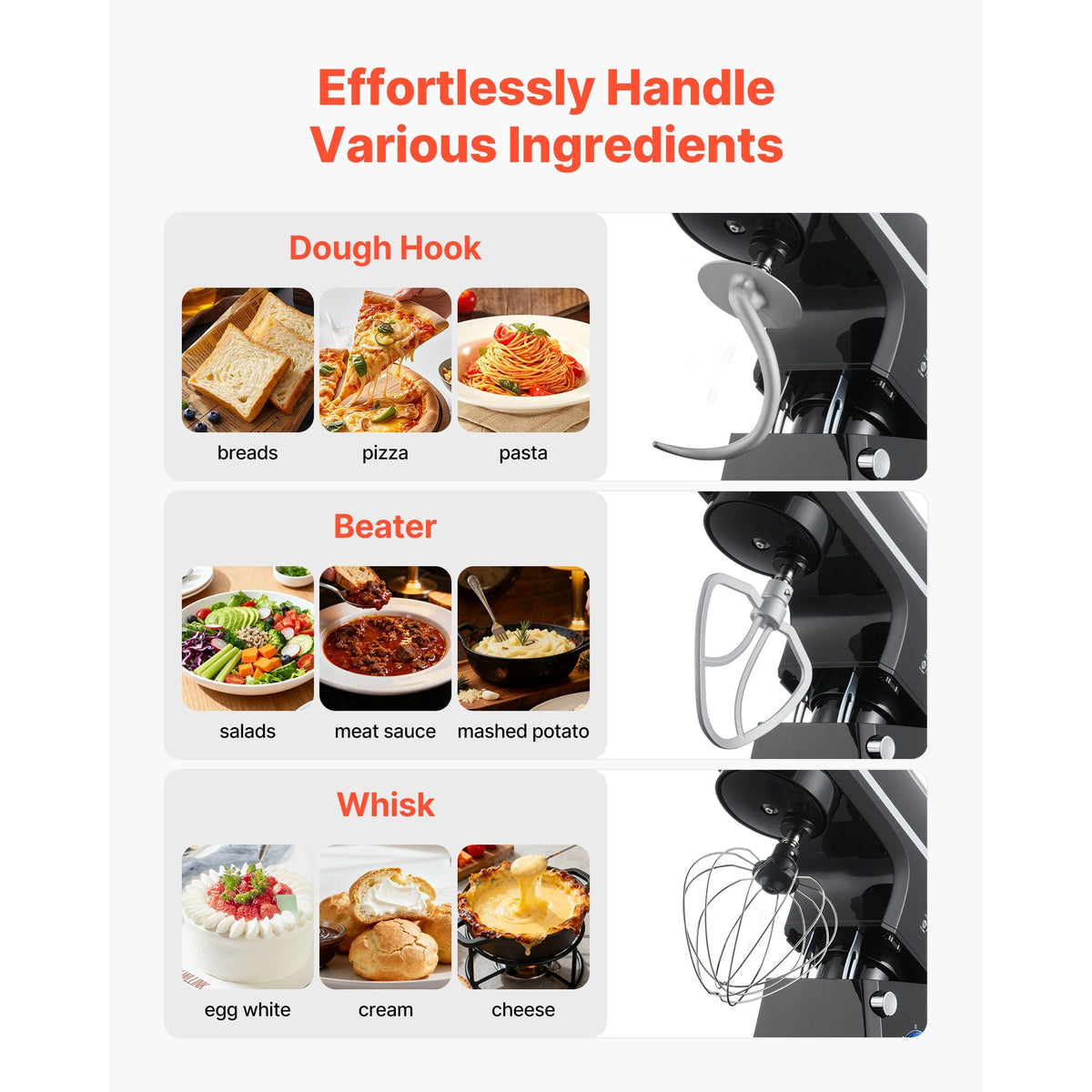 Stand Mixer, 8.3QT Dough Mixer, 660W 6+P Speeds Tilt-head Food Mixer with Stainless Steel Bowl, Dough Hook, Wire Whip, Flat Beater, Scraper, Household Stand Mixer for Baking & Mixing, Black
