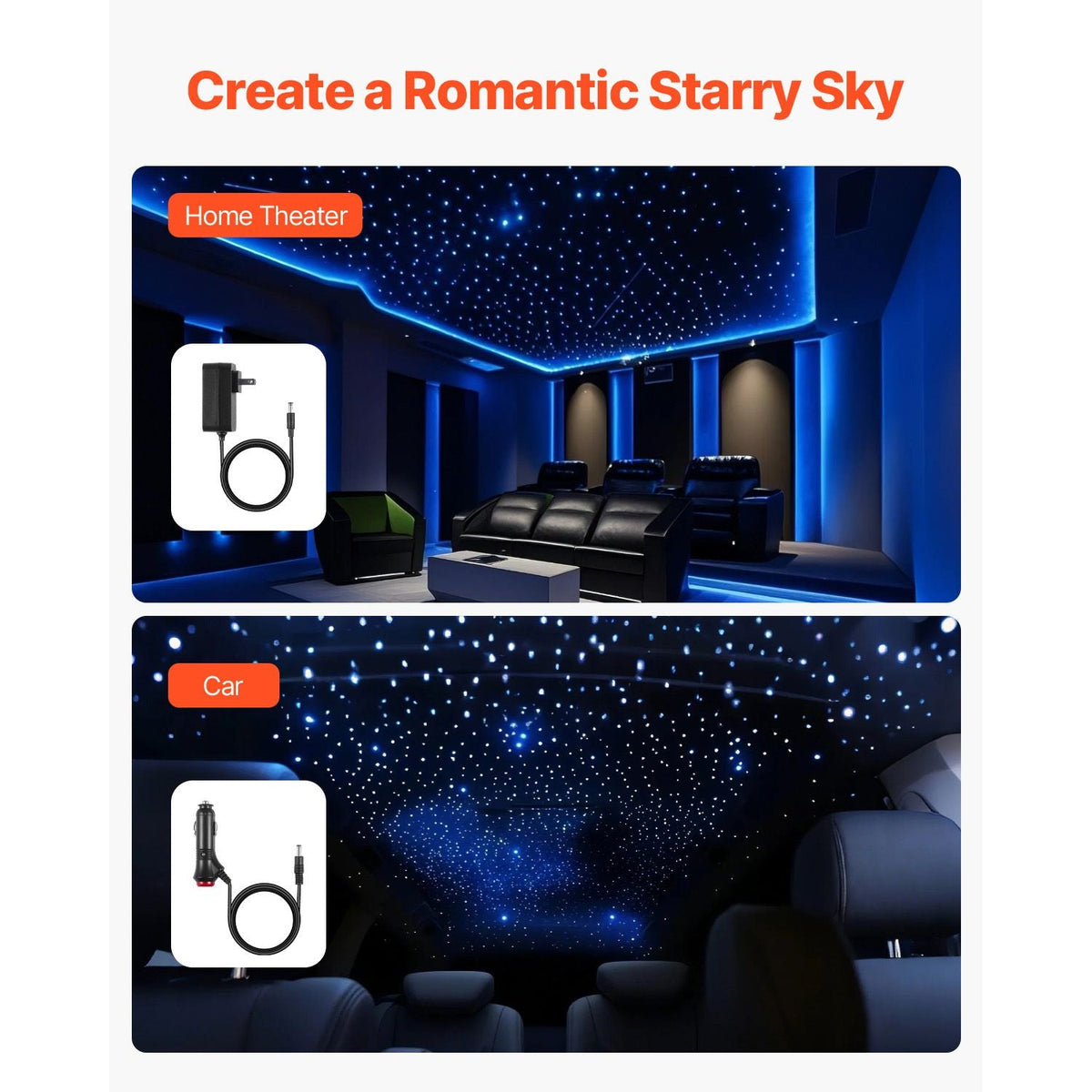 Starlight Headliner Kit, 900 pcs 0.03 in 9.8 ft, 20W Twinkle Fiber Optic Star Ceiling Lights for Car, Bluetooth APP, Remote Control, Sound Activated, RGBW Light Engine, for Home Bed Room Decor