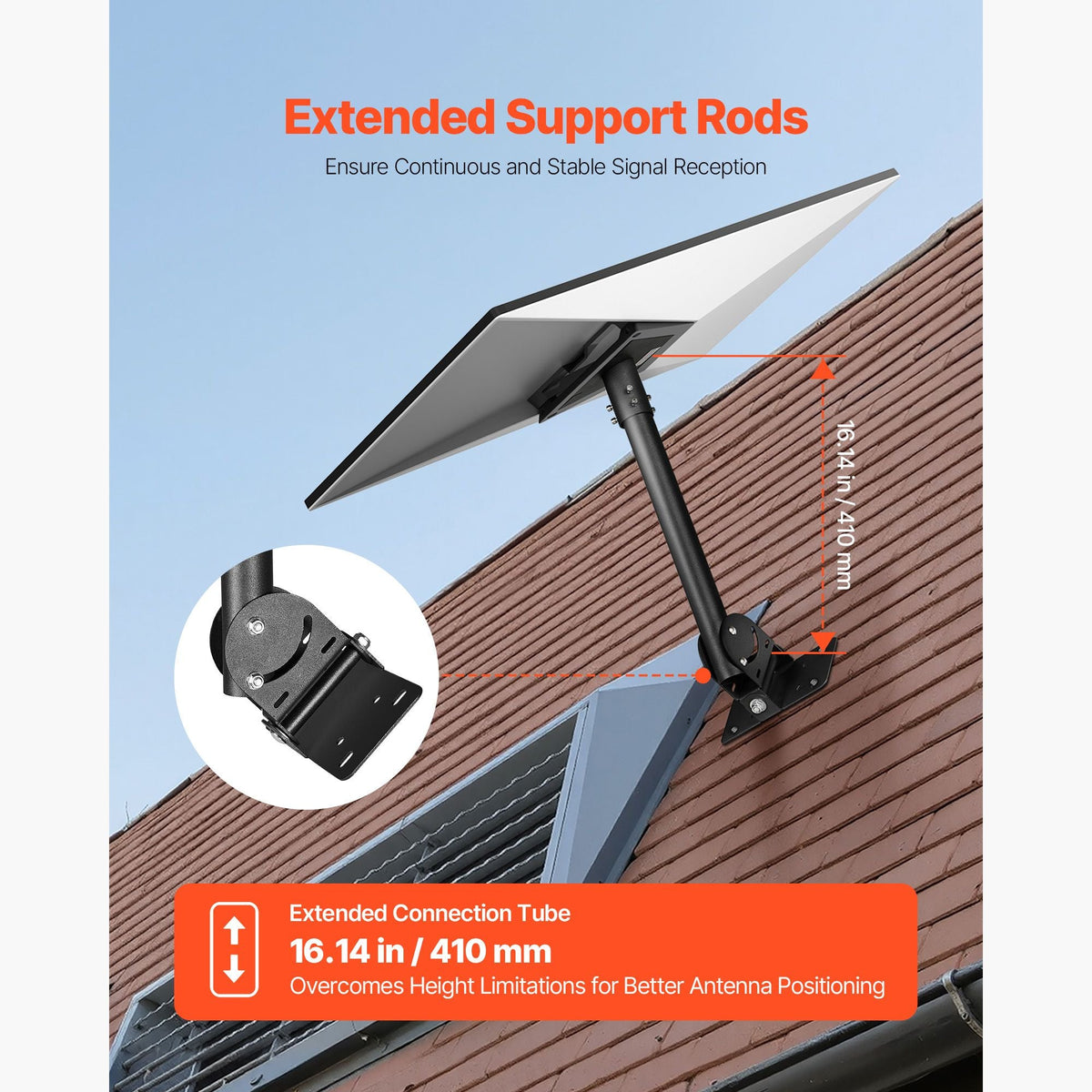Starlink Gen 3 Roof Mount, 30-150° Adjustable Angle Mounting Roof Pole Adapter, Heavy-Duty Steel Starlink Standard Gen 3 Pipe Kit, Compatible with Gen3 and V3, Easy to Assembly, Black