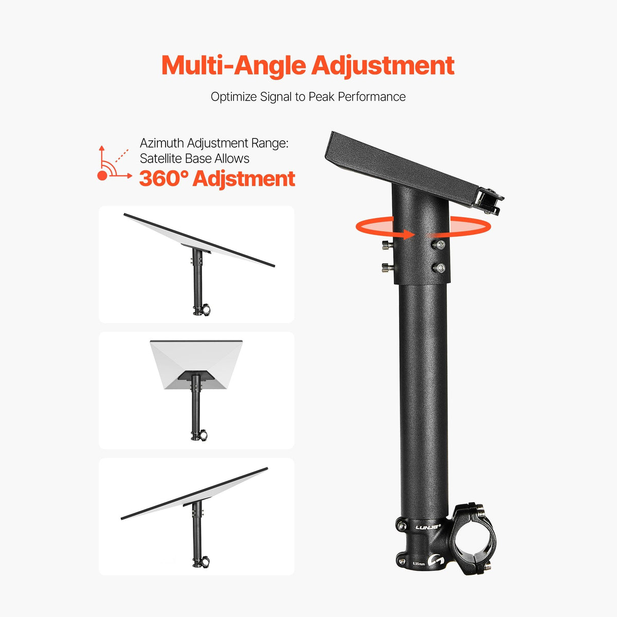Starlink RV Ladder Mount, 360°Adjustable Angle Mounting Standard Gen 3 Pipe Kit, Heavy-Duty Steel Extra Short Starlink RV Ladder Adapter, Compatible with Gen3 and V3, Easy to Assembly, Black
