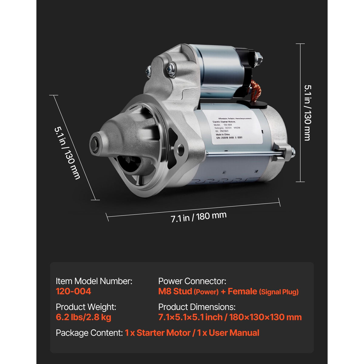 Starter 17841, Starter Motor Replacement Compatible with Pontiac Vibe L4 1.8L 2003-2008, Toyota Corolla/Matrix L4 1.8L 2003-2008, OEM 19338656 28100-22090 88864512 2800330 N17841 SND0295 SR3282X