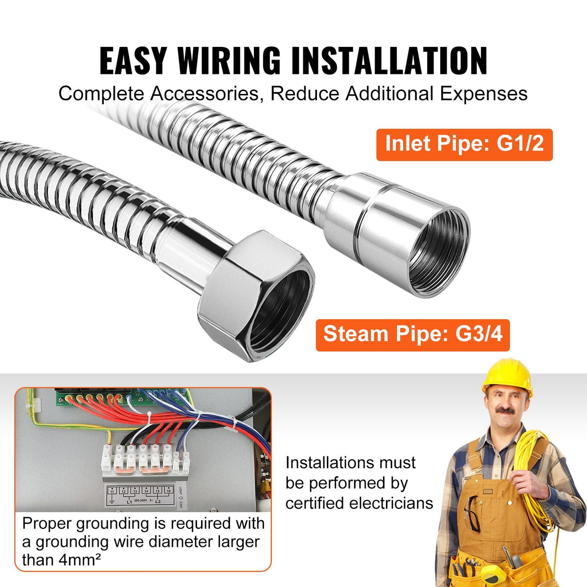Steam Shower Generator, 15 kW, Segmented Heating & Temperature Customization & 24h Timer Steam Bath Kit, Automatic Drainage Luxury Home Steam Shower System, Acrylic Room Tested to UL Standards