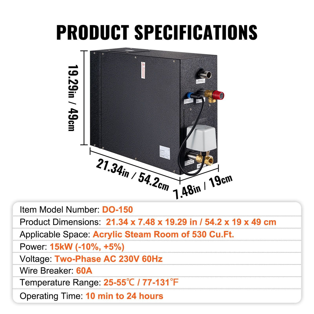Steam Shower Generator, 15 kW, Segmented Heating & Temperature Customization & 24h Timer Steam Bath Kit, Automatic Drainage Luxury Home Steam Shower System, Acrylic Room Tested to UL Standards