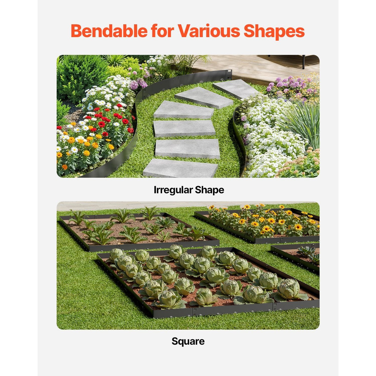 Steel Landscape Edging, 5 Packs 39 x 3 in Rust-Resistant Metal Landscape Edging, Bendable Garden Edging Border, Heavy Duty Lawn Edging, Easy-to-Install, Flower Bed Yard Pathway Divider Black