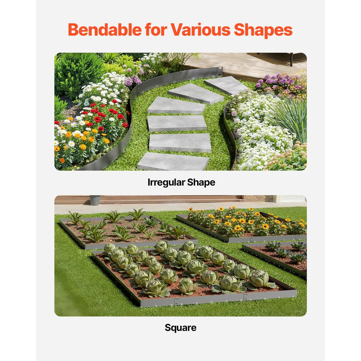 Steel Landscape Edging, 5 Packs 39 x 3 in Rust-Resistant Metal Landscape Edging, Bendable Garden Edging Border, Heavy Duty Lawn Edging, Easy-to-Install, Flower Bed Yard Pathway Divider Dark Gray