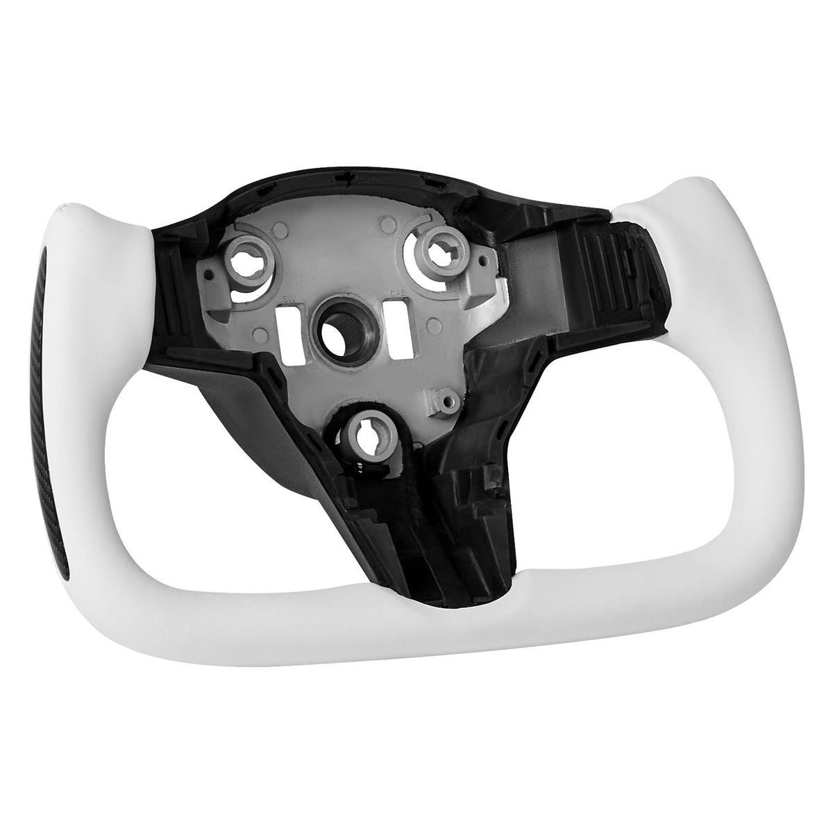 Steering Wheel for 2016-2023 Tesla Model 3, Carbon Fiber Steering Wheel D-Shaped Flat-Bottom with Heating Function, Leather Grip with Non-Slip Texture, Accessories Replacement for Model 3, White