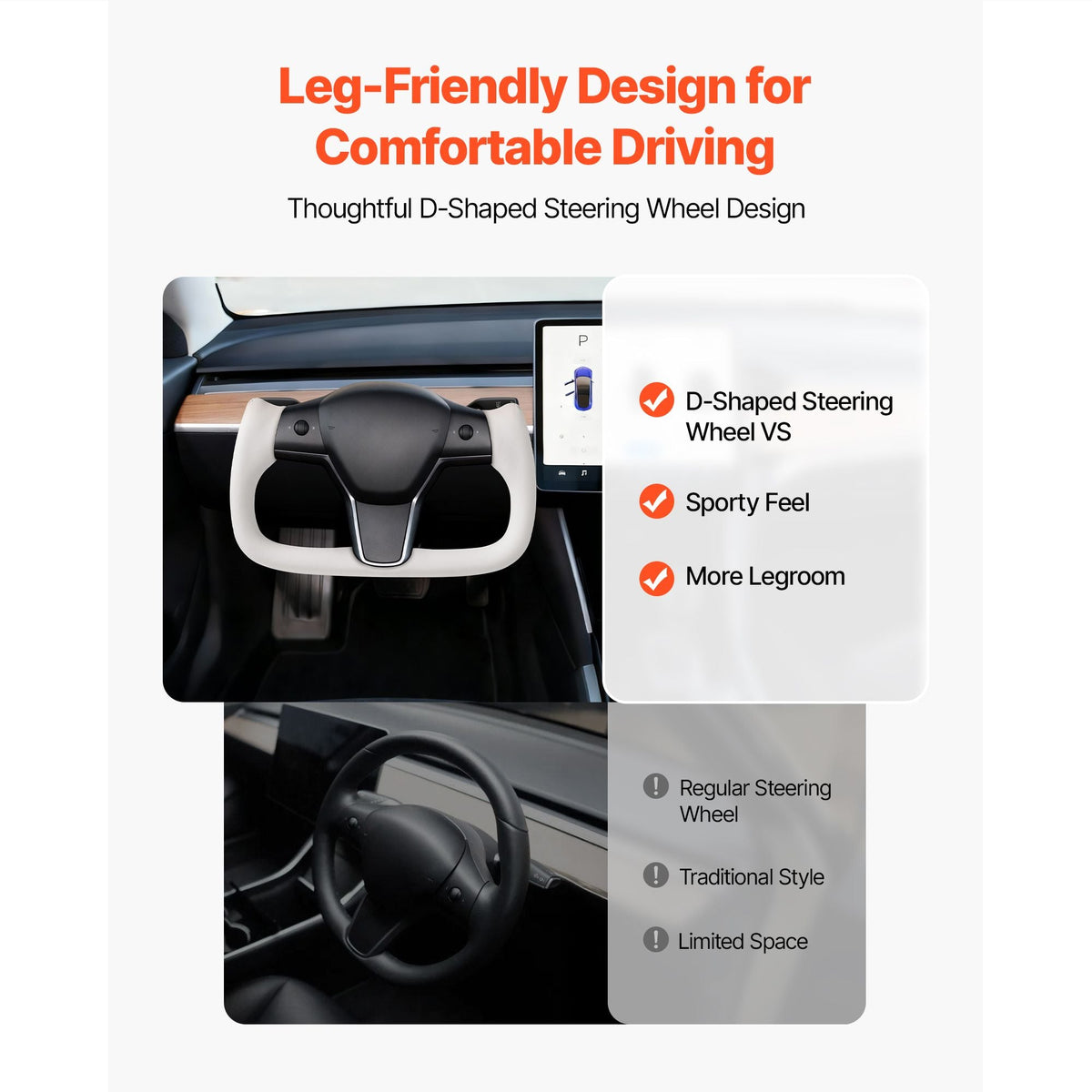 Steering Wheel for 2016-2023 Tesla Model 3, Carbon Fiber Steering Wheel D-Shaped Flat-Bottom with Heating Function, Leather Grip with Non-Slip Texture, Accessories Replacement for Model 3, White