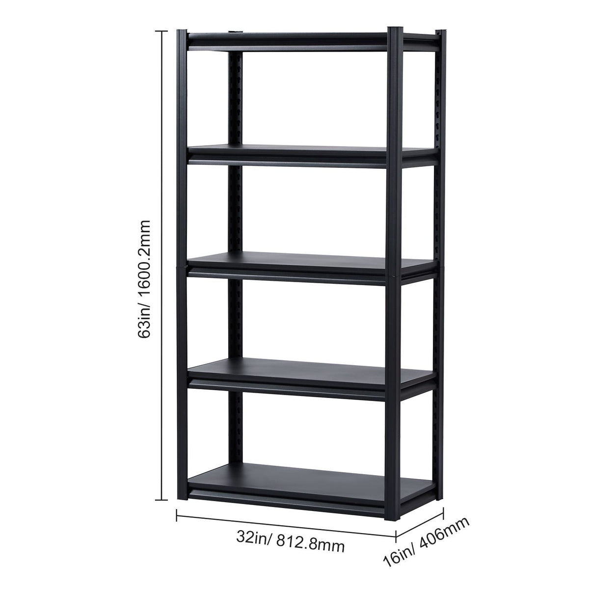 Storage Shelves, 2000 lbs, 5 Tier Garage Storage Shelving, 16" D x 32" W x 63" H Adjustable Metal Shelves for Garage Shelves Utility Rack Shelf, Ideal for Kitchen, Warehouse, Basement, Black