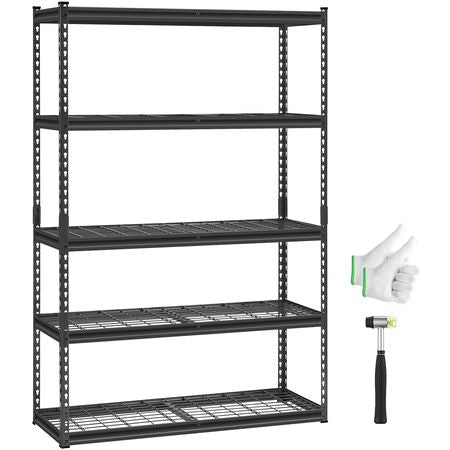 Storage Shelves, 2500 lbs, 5 Tier Heavy Duty Garage Shelving, 18" D x 48" W x 72" H Adjustable Metal Shelves for Industrial Shelving Unit Utility Shelf, for Kitchen, Warehouse, Basement, Black