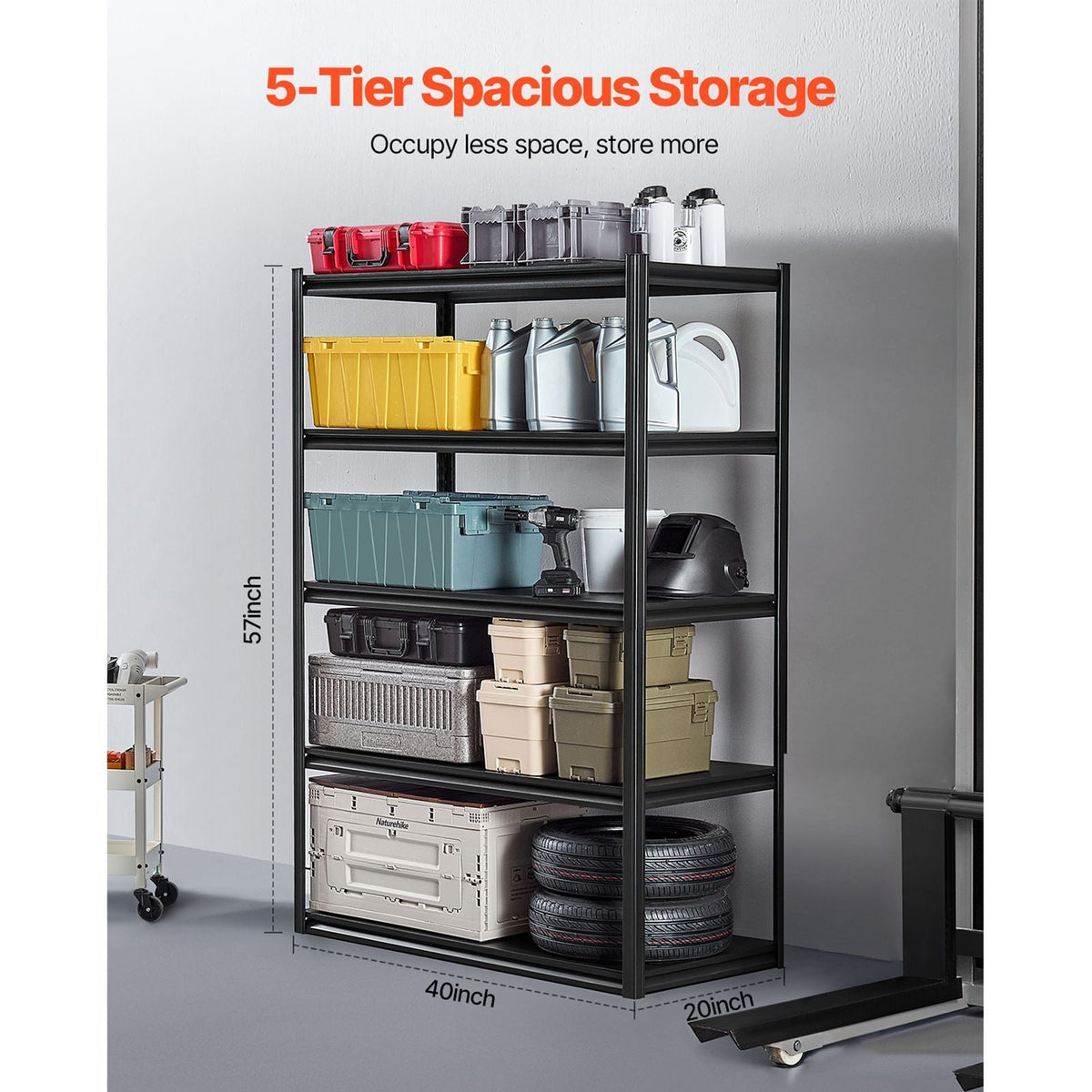 Storage Shelves, 3000 lbs, 5 Tier Garage Storage Shelving, 24" D x 48" W x 72" H Adjustable Metal Shelves for Garage Shelves Utility Rack Shelf, Ideal for Kitchen, Warehouse, Basement, Black