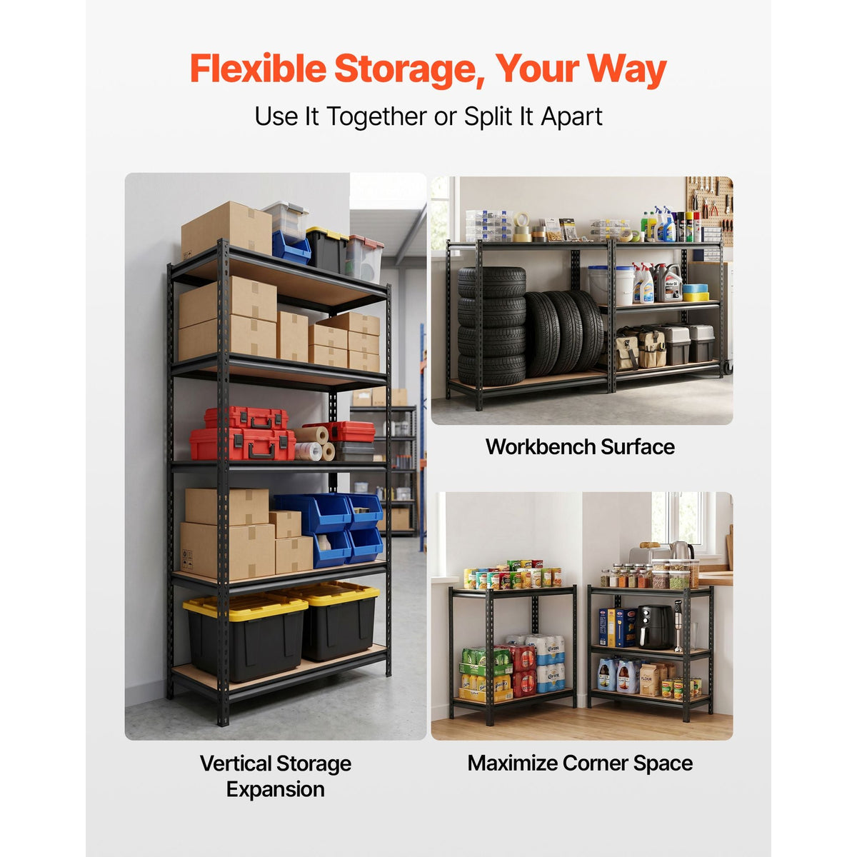 Storage Shelves, 5-Tier Adjustable, 2000 lbs Capacity, Heavy Duty Garage Storage Shelving Unit, Metal Utility Rack Shelf, for Garage Warehouse Basement Kitchen, 36.34" W x 16.34" D x 71.38" H