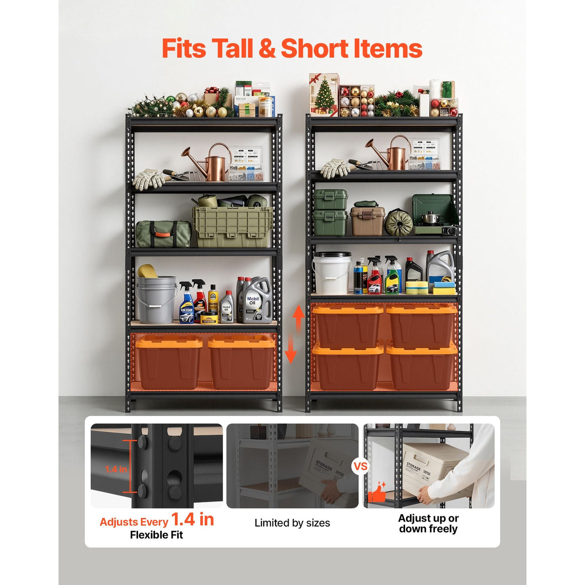 Storage Shelves, 5-Tier Adjustable, 2000 lbs Capacity, Heavy Duty Garage Storage Shelving Unit, Metal Utility Rack Shelf, for Garage Warehouse Basement Kitchen, 36.34" W x 16.34" D x 71.38" H