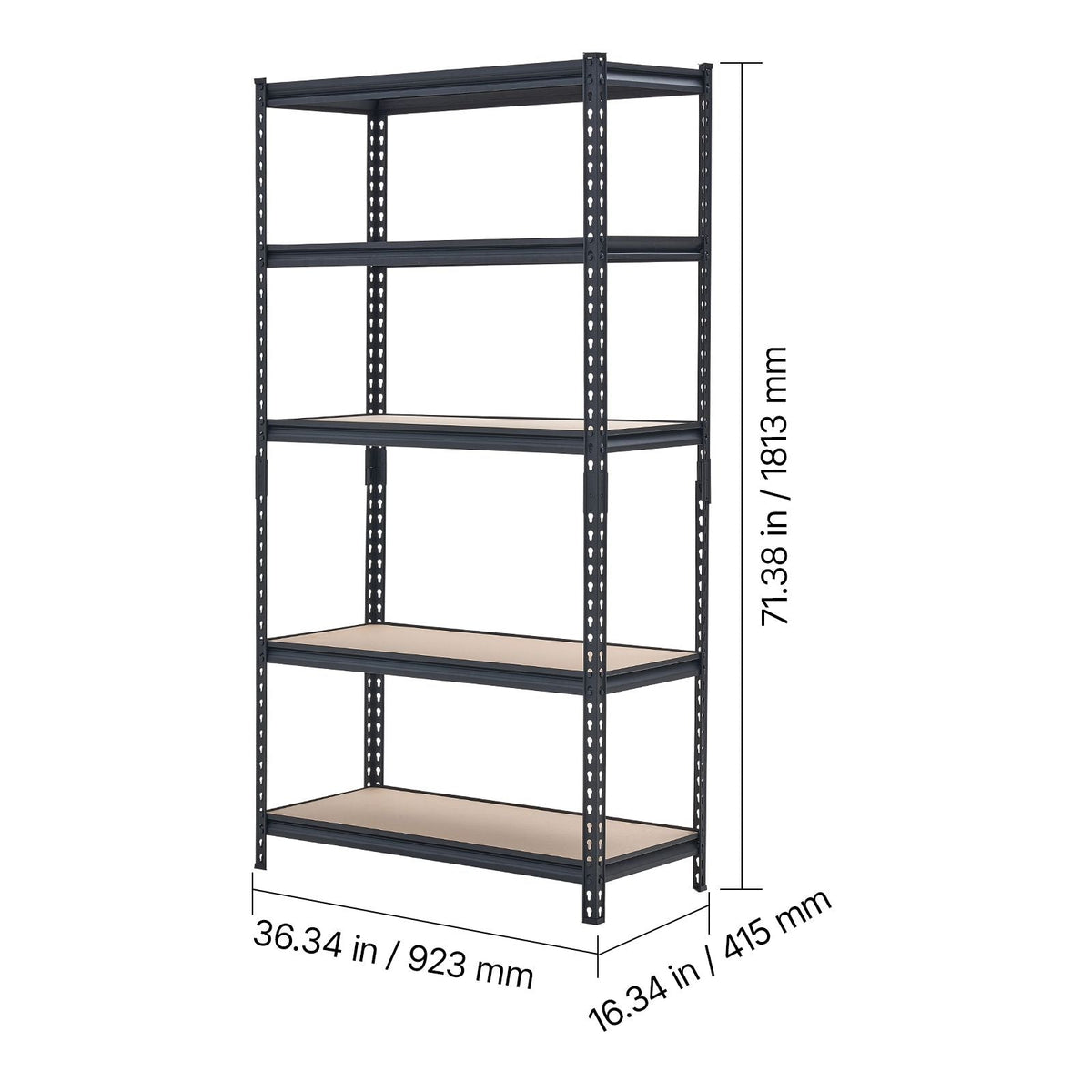 Storage Shelves, 5-Tier Adjustable, 2000 lbs Capacity, Heavy Duty Garage Storage Shelving Unit, Metal Utility Rack Shelf, for Garage Warehouse Basement Kitchen, 36.34" W x 16.34" D x 71.38" H