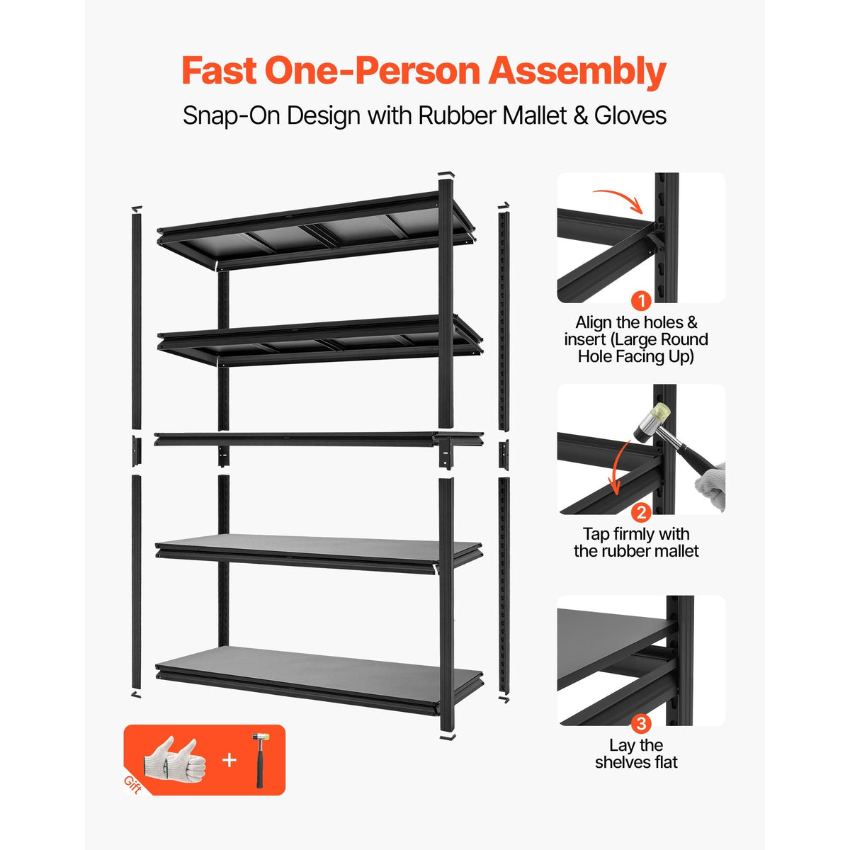 Storage Shelves, 5-Tier Adjustable, 3000 lbs Capacity, Heavy Duty Garage Storage Shelving Unit, Metal Utility Rack Shelf, for Garage Warehouse Basement Kitchen, 40.55" W x 18.31" D x 71.38" H