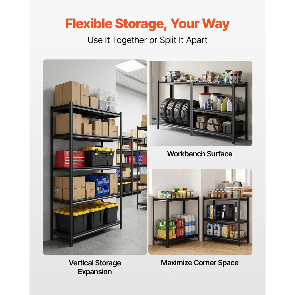 Storage Shelves, 5-Tier Adjustable, 3000 lbs Capacity, Heavy Duty Garage Storage Shelving Unit, Metal Utility Rack Shelf, for Garage Warehouse Basement Kitchen, 40.55" W x 18.31" D x 71.38" H